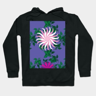 White, Pink, Cerise and Purple Flowers on a Vine Leaves and Mauve background Hoodie